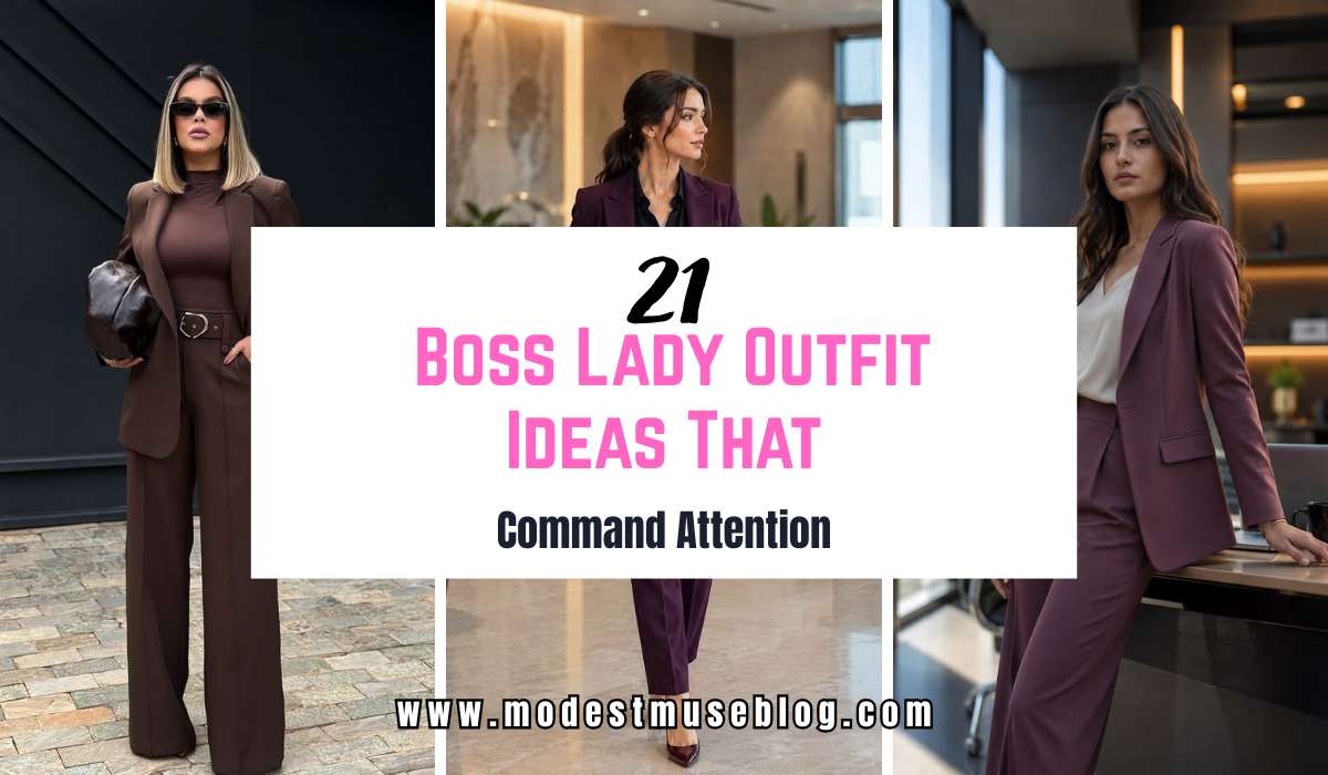 THREE-GRID MODEST OUTFIT WITH TEXT OVERLAY 21 Boss Lady Outfit Ideas That Command Attention
