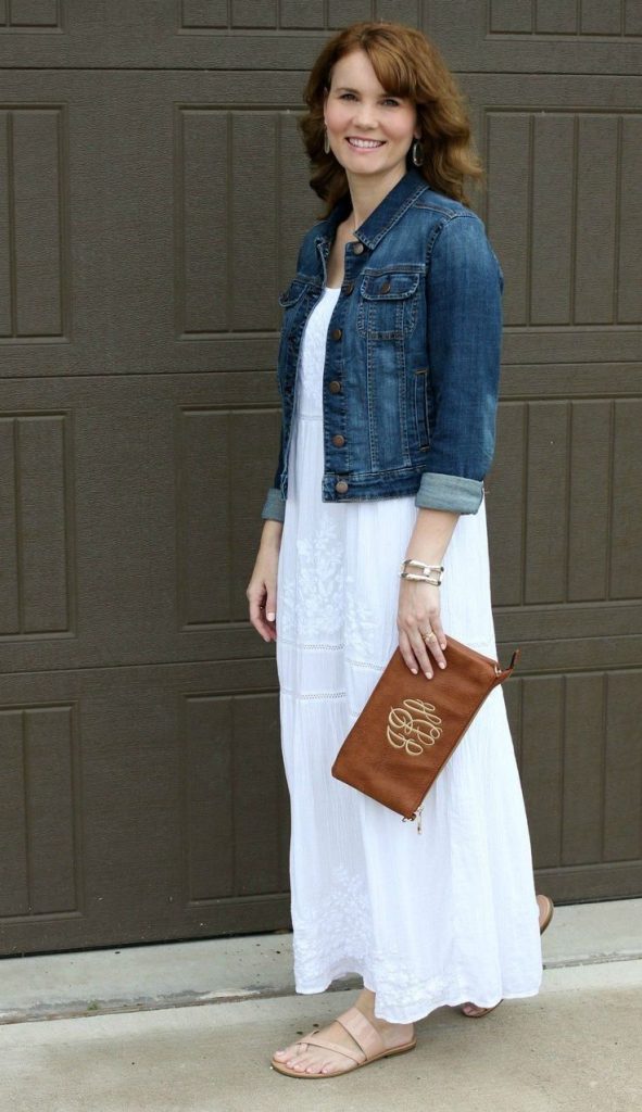 Add a Denim Jacket to a Simple Maxi Dress