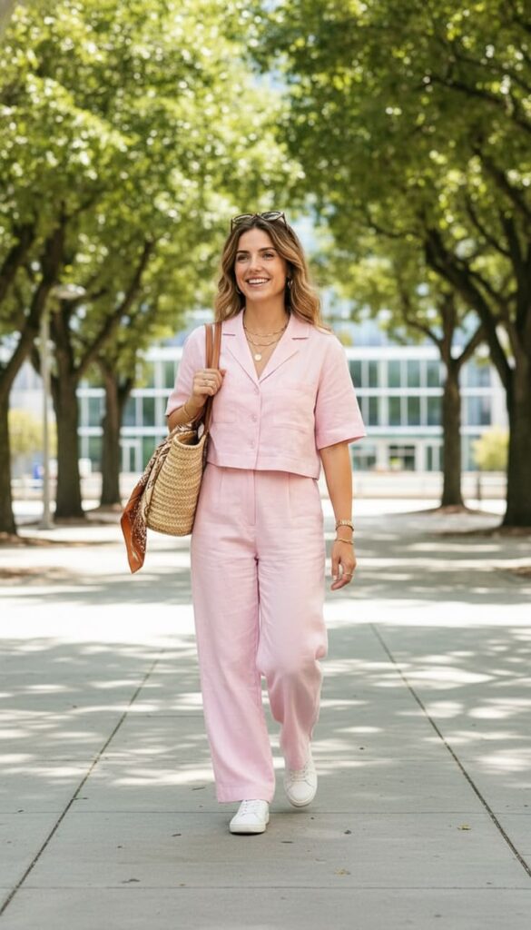 Baby Pink Linen Set for Summer
