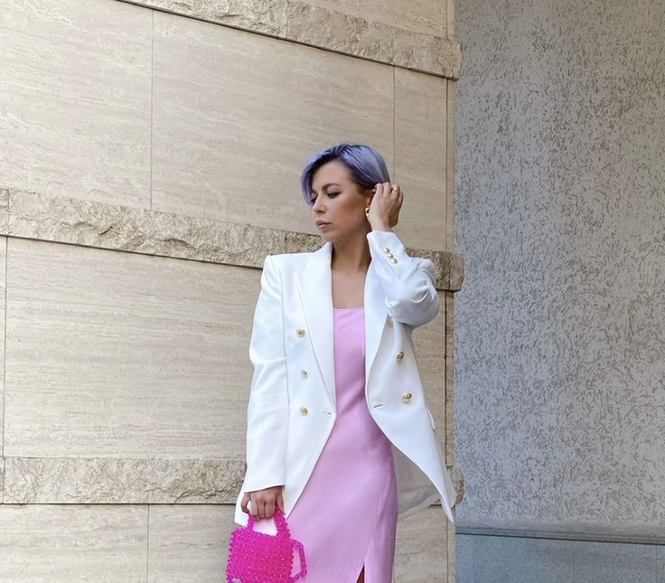 Baby Pink Maxi Dress with a White Blazer
