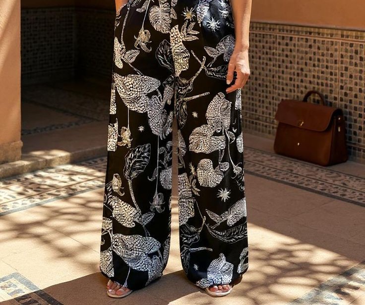 Black Floral Trousers with a White Button-Down Shirt