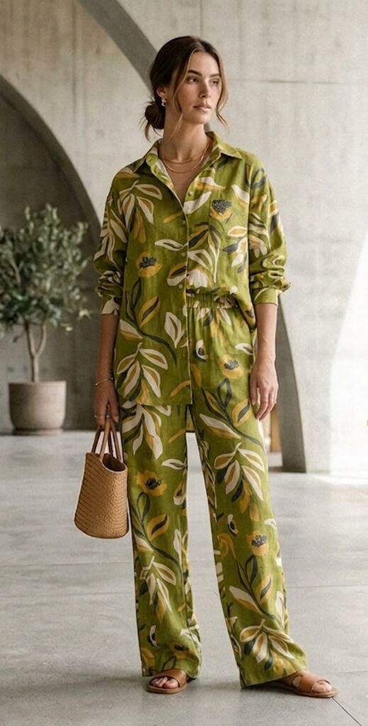 Botanical Print Trousers with a Linen Shirt
