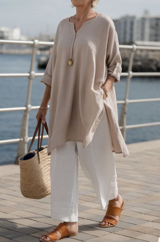 Cotton Tunic with Relaxed Palazzo Pants