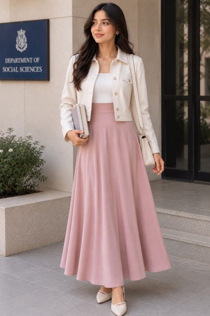 Cream Jacket and Dusty Rose Skirt