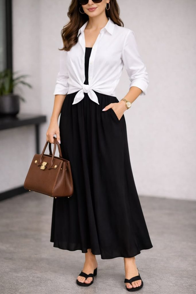 Create a Monochrome Maxi Dress Outfit