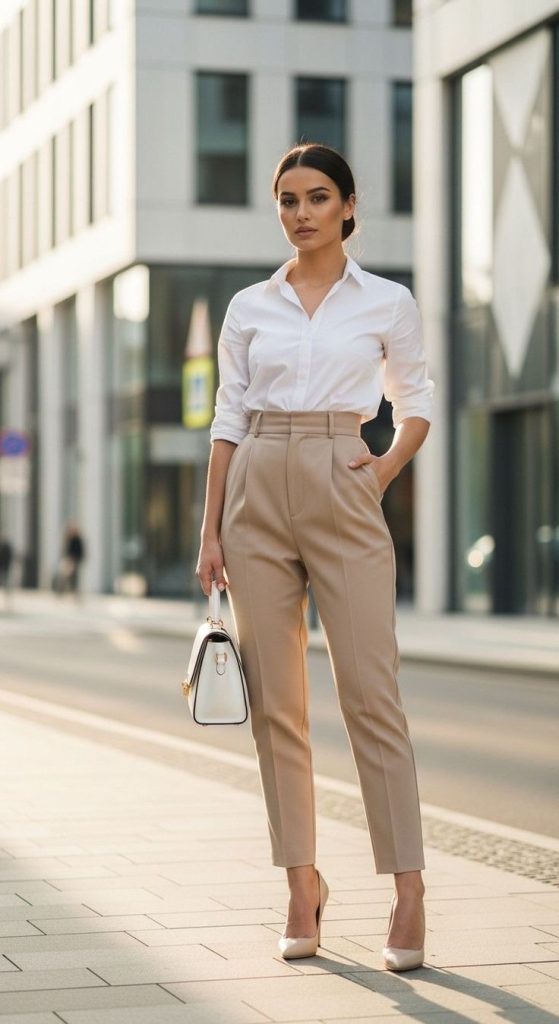 Crisp White Shirt and Tailored Pants