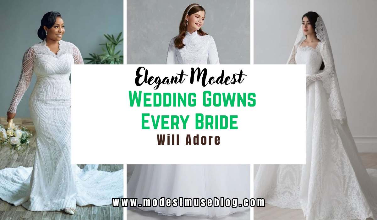 THREE-GRID WEDDING GOWN IMAGES WITH CENTER TEXT Elegant Modest Wedding Gowns Every Bride Will Adore
