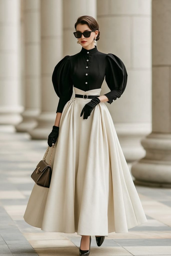 Elegant Quiet Luxury Black & Off White Formal Dress