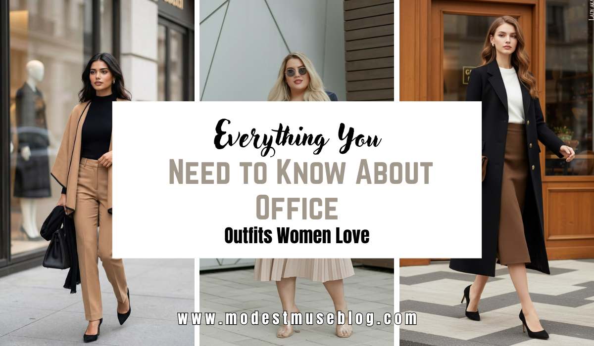 three- grid office dress and text overlay Everything You Need to Know About Office Outfits Women Love 