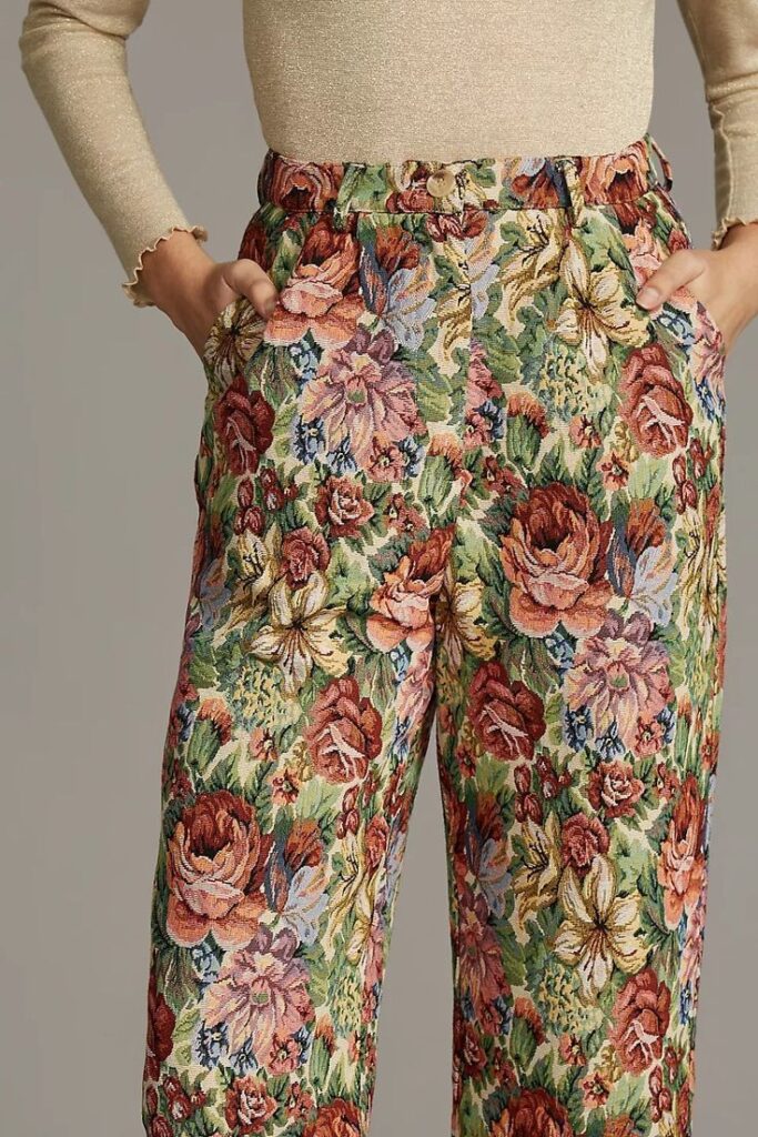 Floral High-Waisted Trousers with a Fitted Cardigan