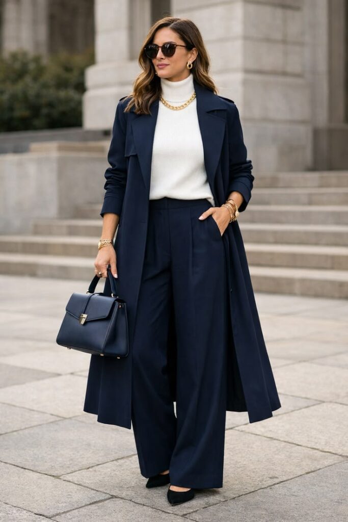 High-Waisted Trousers with a Turtleneck