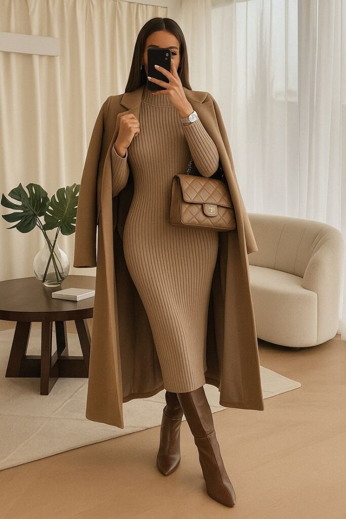Knit Dress with a Long Coat