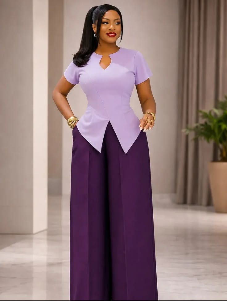 Lavender Peplum & Wide-Leg Palazzo Set