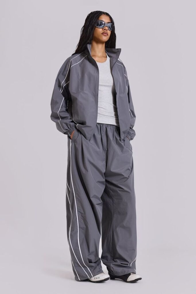 Longline Sports Jacket with Straight-Leg Track Pants
