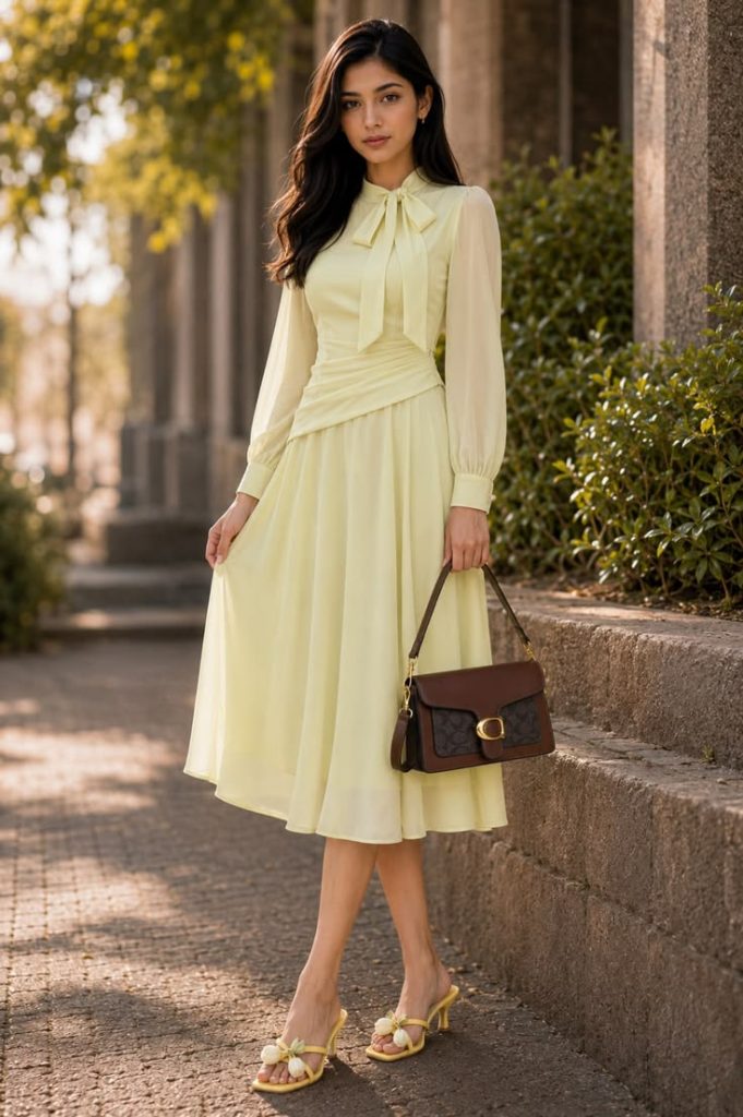 Midi Dress With a Structured Bag