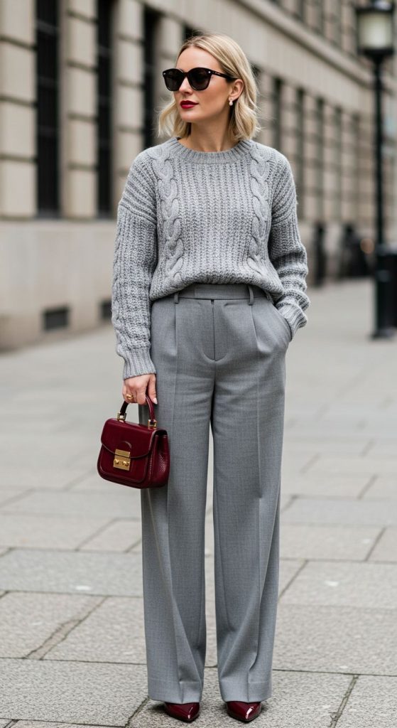 Neutral Knitwear With Tailored Trousers