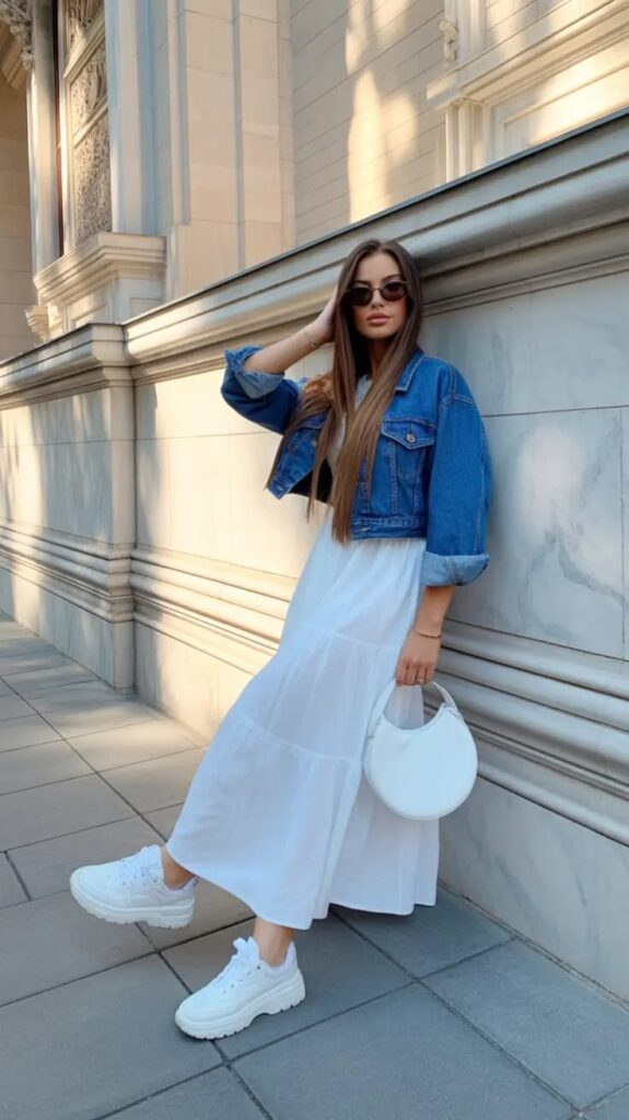 Neutral Maxi Dress with Minimal Accessories
