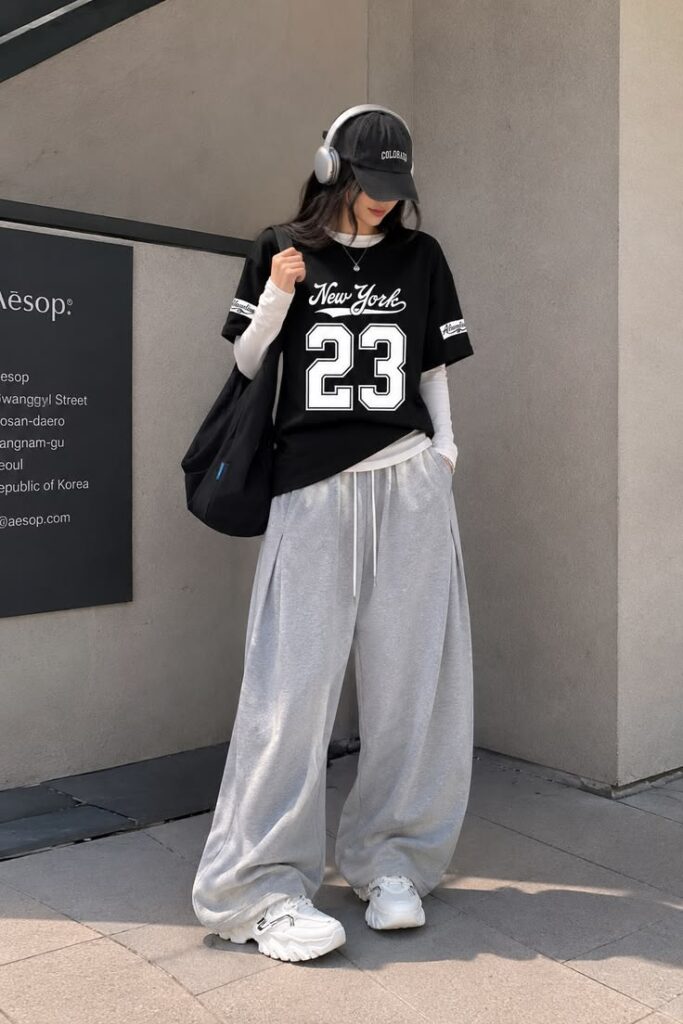 Oversized Sports T-Shirt with Straight-Leg Track Pants
