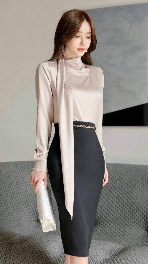  Pencil Skirt with Silk Blouse