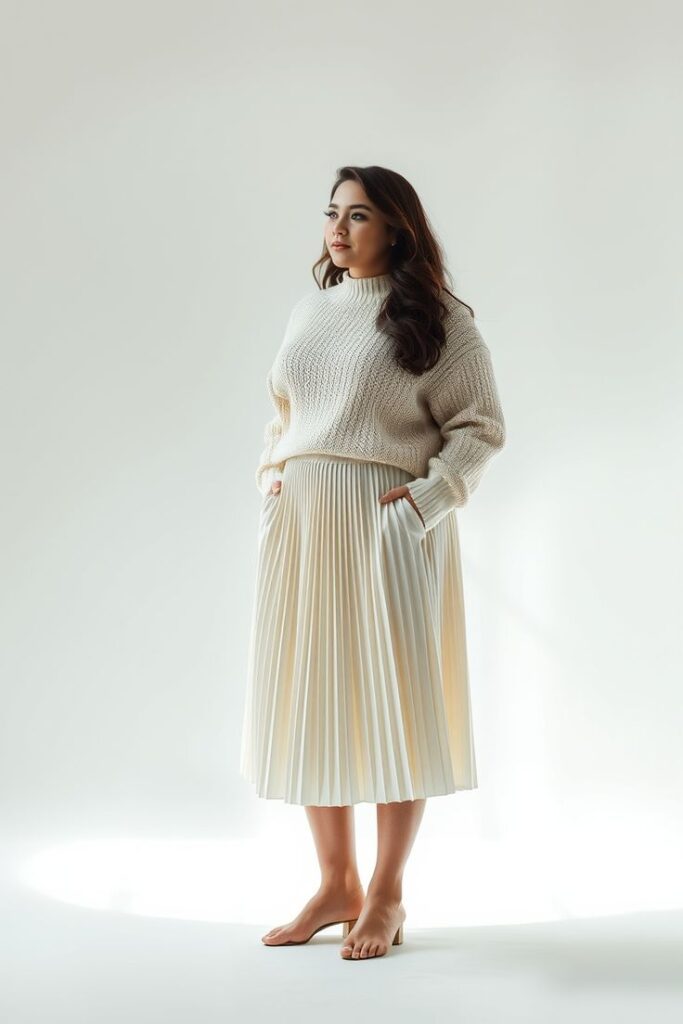 Pleated Midi Skirt with a Soft Sweater