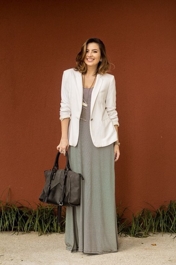 Style a Maxi Dress with a Clean White Blazer