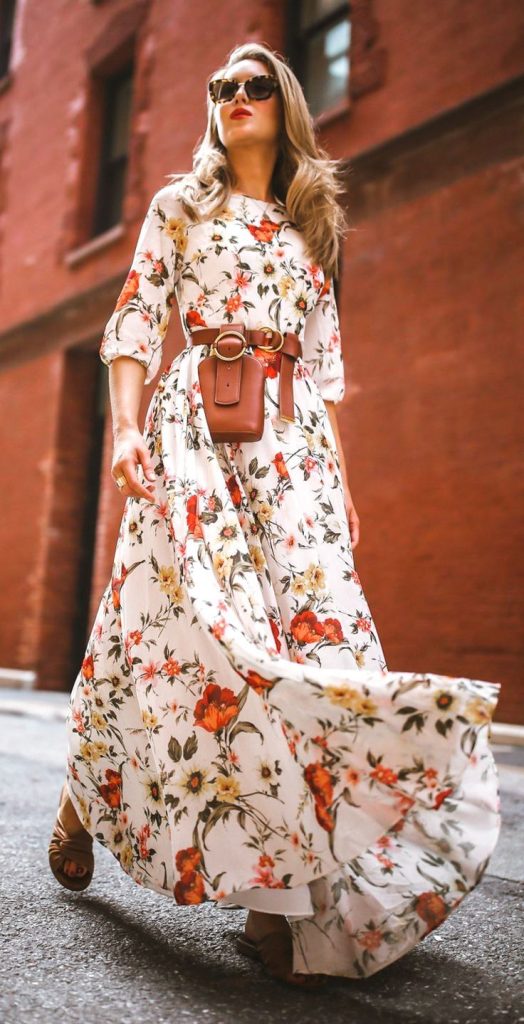 Style a Printed Maxi Dress with Neutral Accessorie