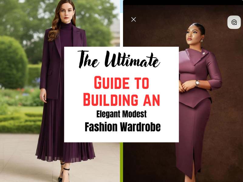 two-grid modest dress image with center text overlay The Ultimate Guide to Building an Elegant Modest Fashion Wardrobe