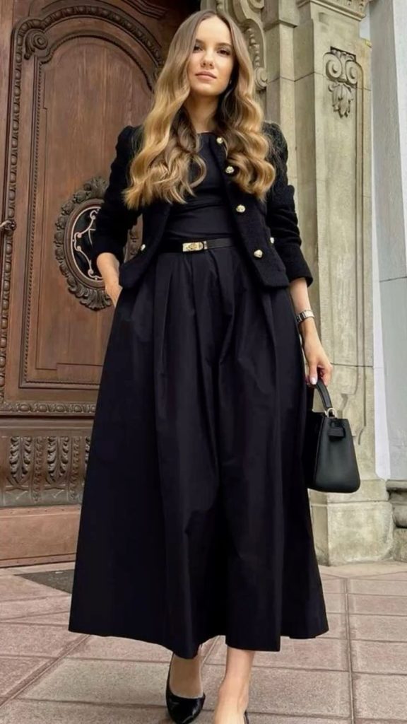 Wear a Black Maxi Dress with Gold Accessories