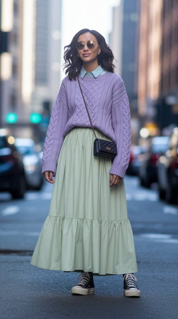 Wear a Maxi Dress Under a Knit Sweater