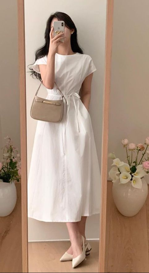 White A-Line Maxi Dress with Minimal Accessories