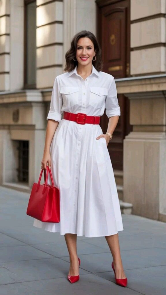 White A-Line Midi Dress with Ballet Flats