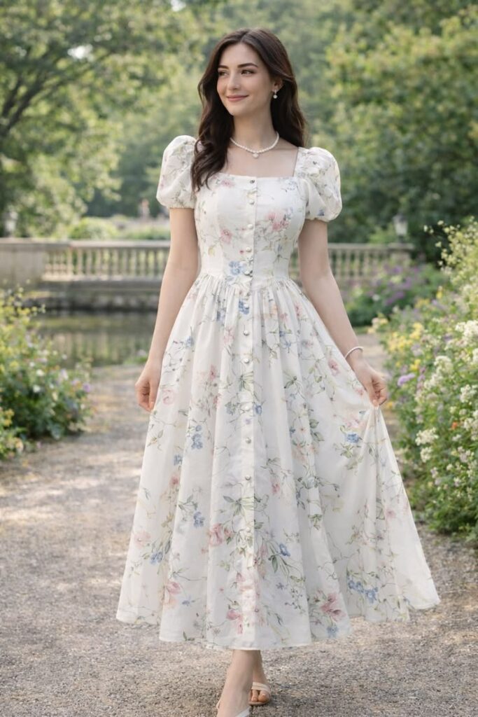 White Floral Embroidered Midi Dress