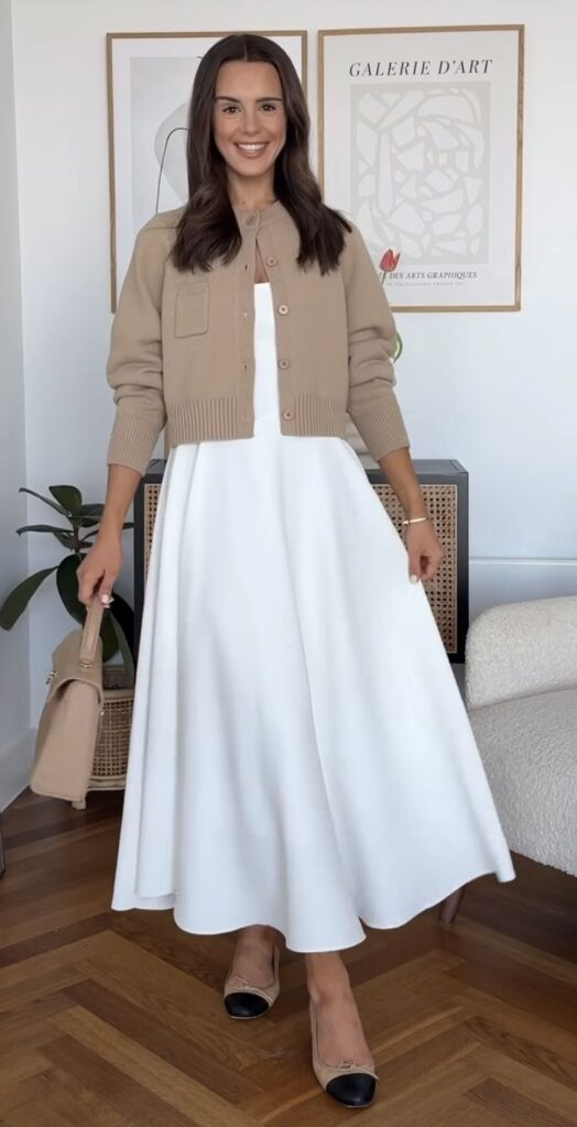 White Tiered Maxi Dress with Neutral Accessories