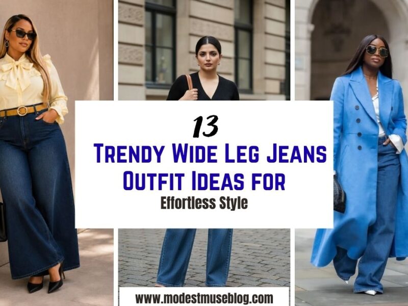 THREE GRID WIDE-LEG JEANS AND TEXT OVERLAY 13 Trendy Wide Leg Jeans Outfit Ideas for Effortless Style