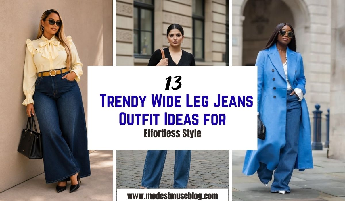 THREE GRID WIDE-LEG JEANS AND TEXT OVERLAY 13 Trendy Wide Leg Jeans Outfit Ideas for Effortless Style