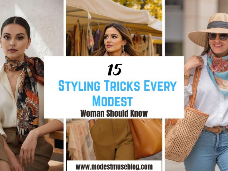 three - grid modest outfit and text overlay 15 Styling Tricks Every Modest Woman Should Know