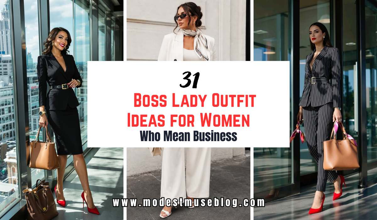 three grid boss lady outfit and text overlay 31 Boss Lady Outfit Ideas for Women Who Mean Business