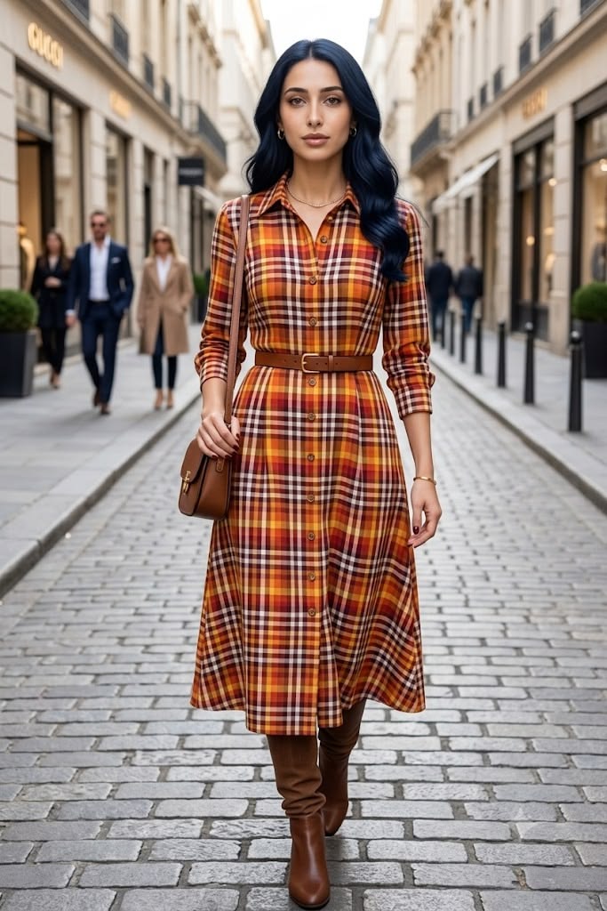 A Belted Shirt Dress with Knee-High Boots