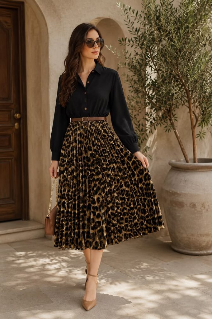 A Blouse with a Pleated Maxi Skirt