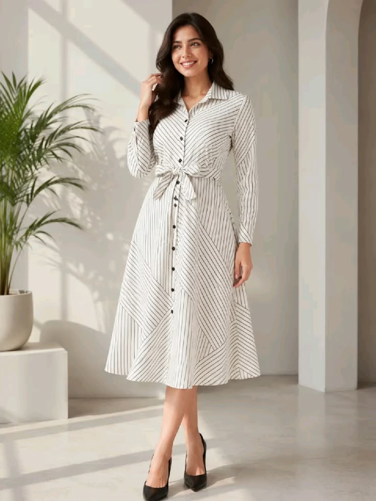 A Button-Front Midi Dress with a Waist Tie