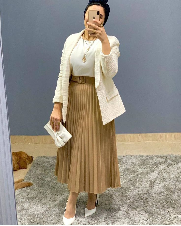  A Fitted Blazer with a Pleated Midi Skirt