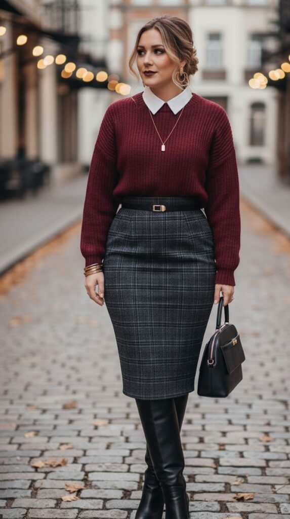 A High-Waisted Pencil Skirt with a Soft Sweater