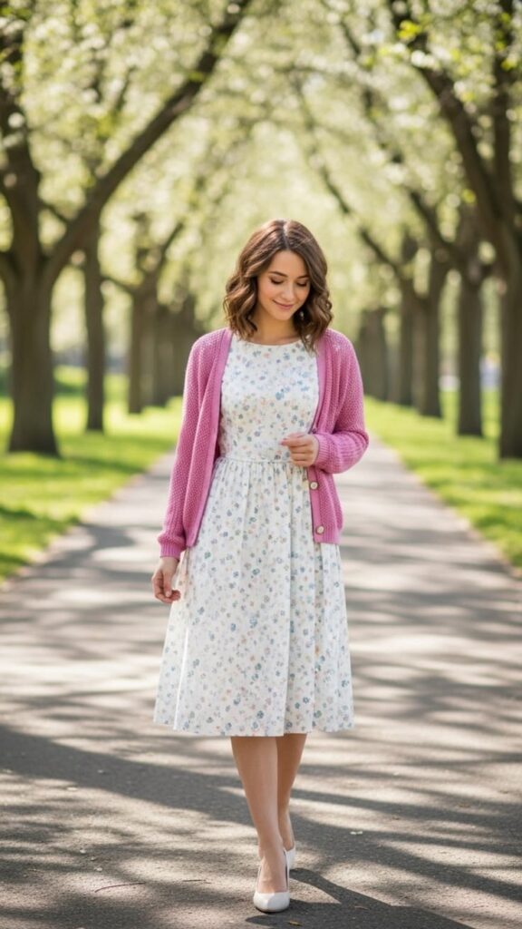 A Lightweight Cardigan with a Belted Dress