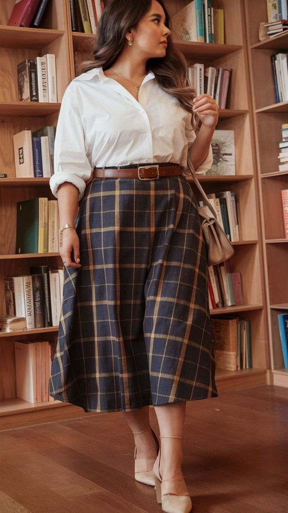 A-Line Midi Skirt with Button-Up Shirt
