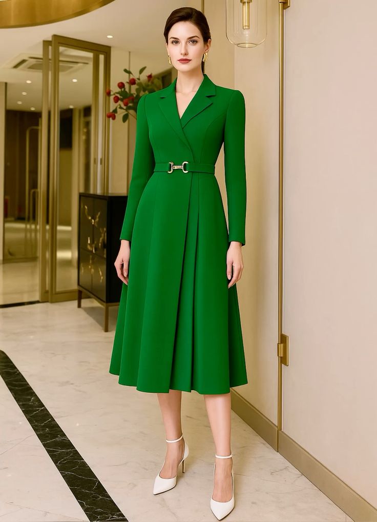A Long Sleeve Midi Dress with a Structured Belt