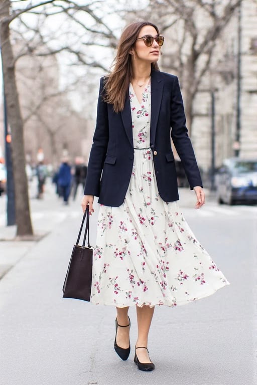  A Longline Blazer with a Midi Dress