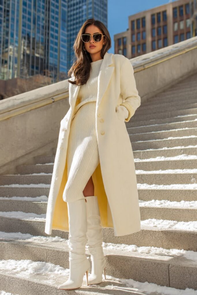 A Matching Knit Set with a Long Coat