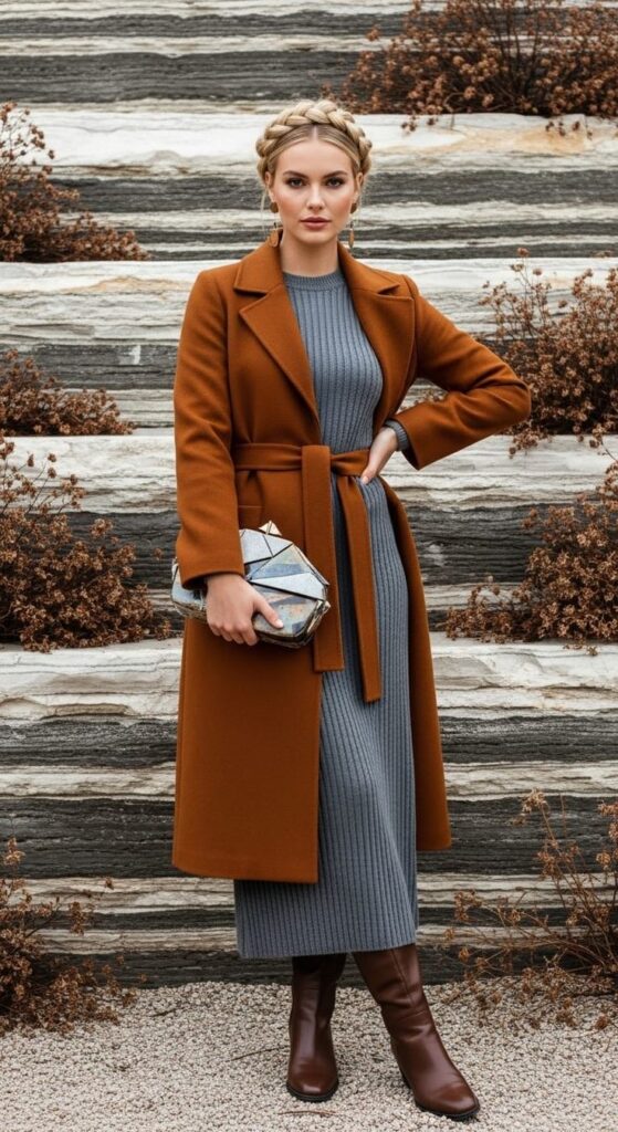 A Matching Knit Set with a Long Coat