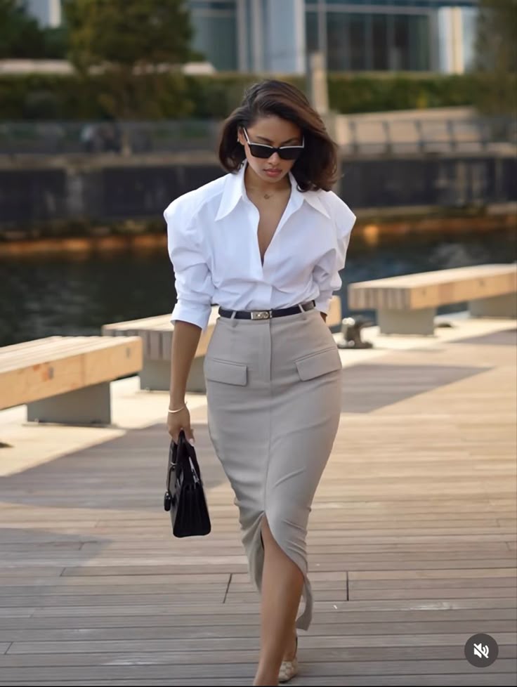 A Pencil Skirt with a Button-Down Shirt