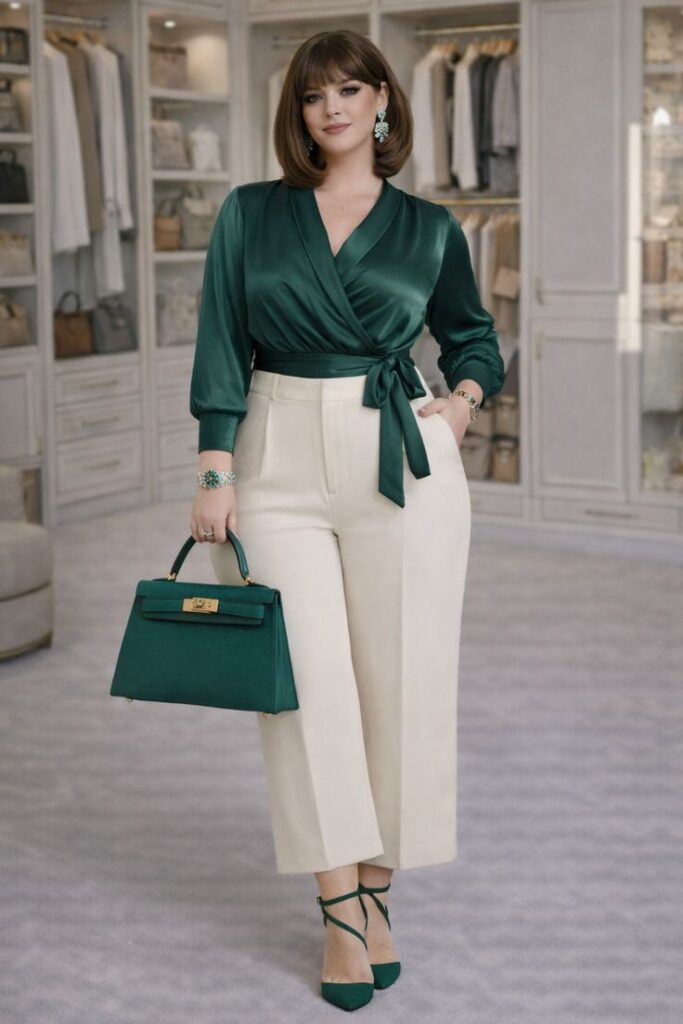 A Soft Blouse with Wide-Leg Trousers